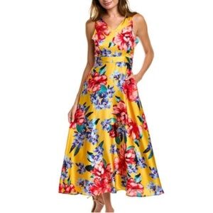 TAHARI ASL Floral Yellow Maxi Dress NWT